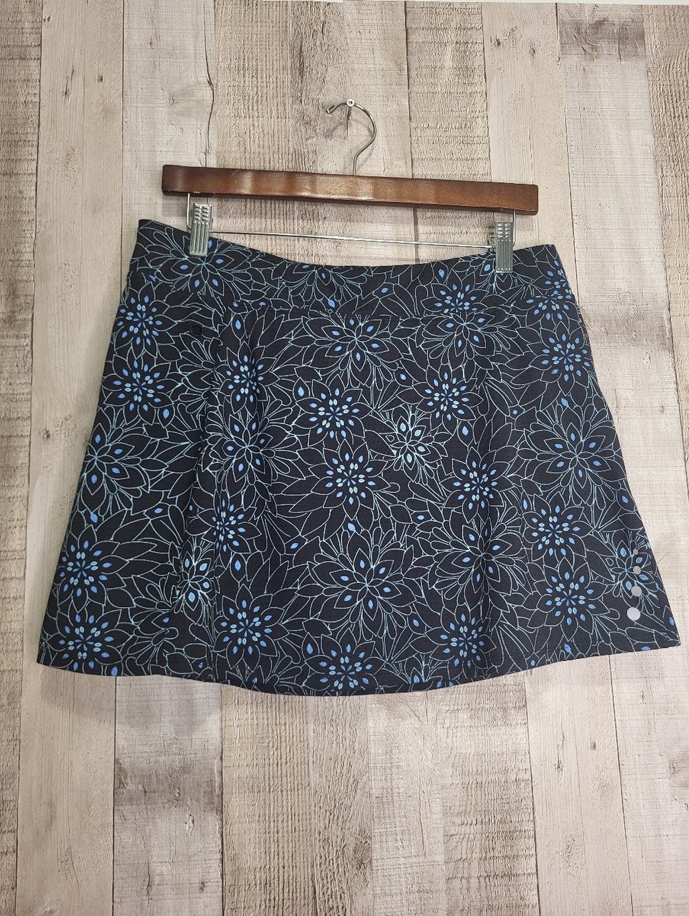 L.L Bean Black Skort With Blue Floral Print. Size Medium.